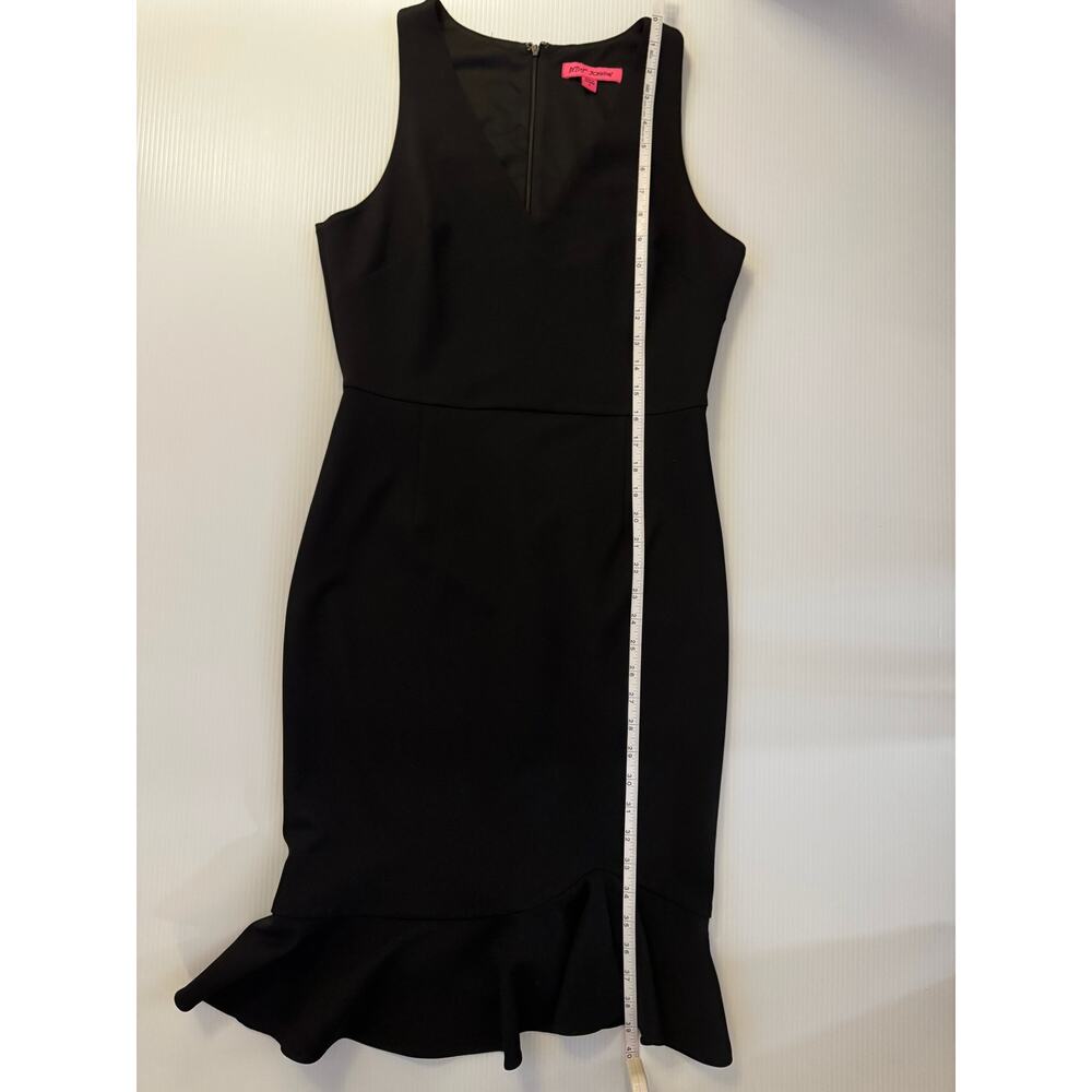 Betsey Johnson Black Scuba Crepe V-Neck Flounce Hem Midi Dress 6 Event Occasion - Picture 8 of 16